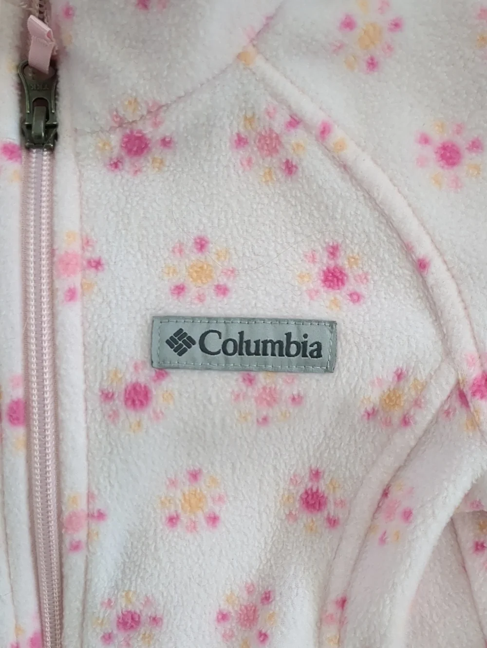 Columbia Pink Fleece Foral Girls Toddler Jacket With Pockets, Size XXS 4 or 5